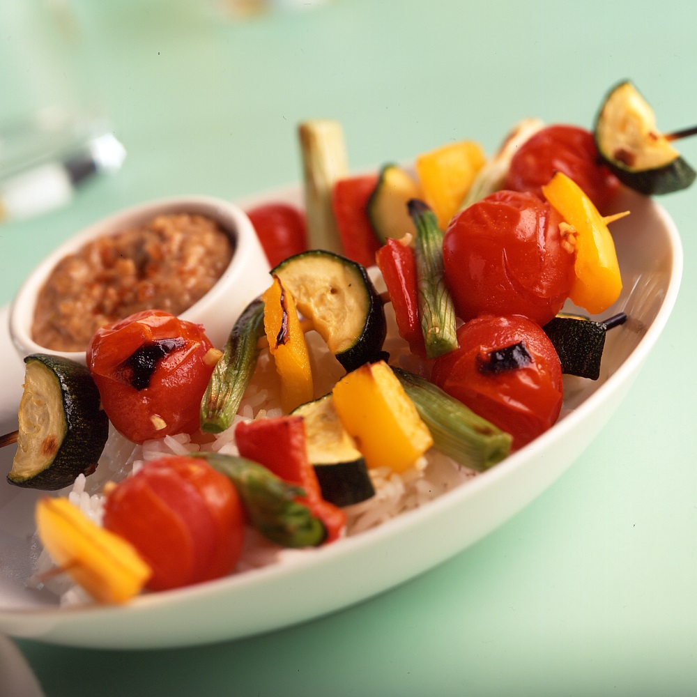 Vegetable Kebabs with Peanut Dressing - Vegetarian Society