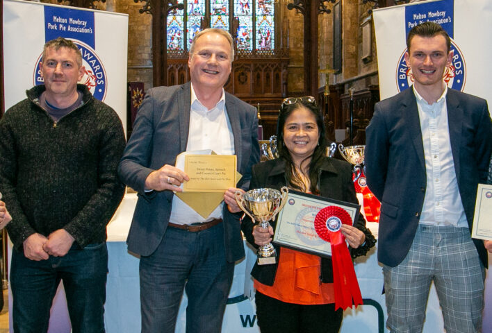 Richard presenting the Vegetarian class winners The Bell Hotel and Pie Shop with their prize. Image credit: MePics
