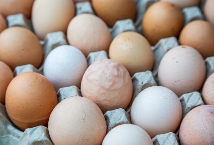 A tray of free-range chicken eggs.