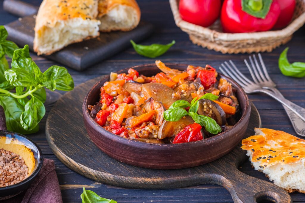 Smokey Aubergine & Pepper Stew with Spiced Tomato