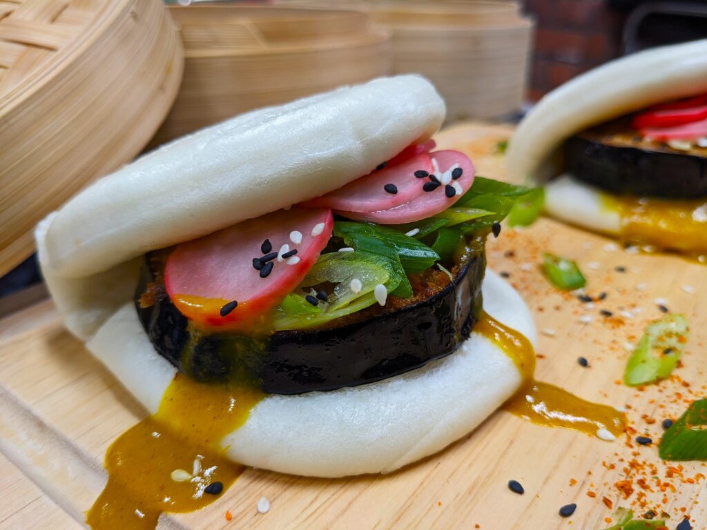 Crispy Aubergine Katsu Bao - Vegetarian Society