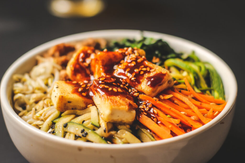 Crispy Wild Mushroom and Korean Barbecue Tofu Bibimbap